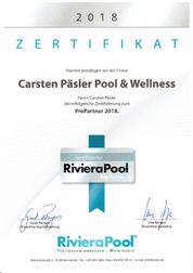Zertifikat RivieraPool Partner 2018 - Carsten Päsler - Pools & Wellness 